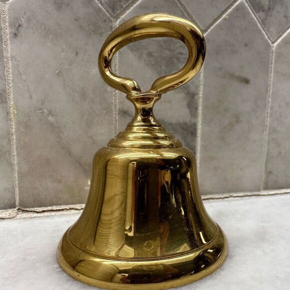 Made In India Lacquered In USA Polished Brass Hostess Bell Gold-tone Size 4" - Picture 2 of 4